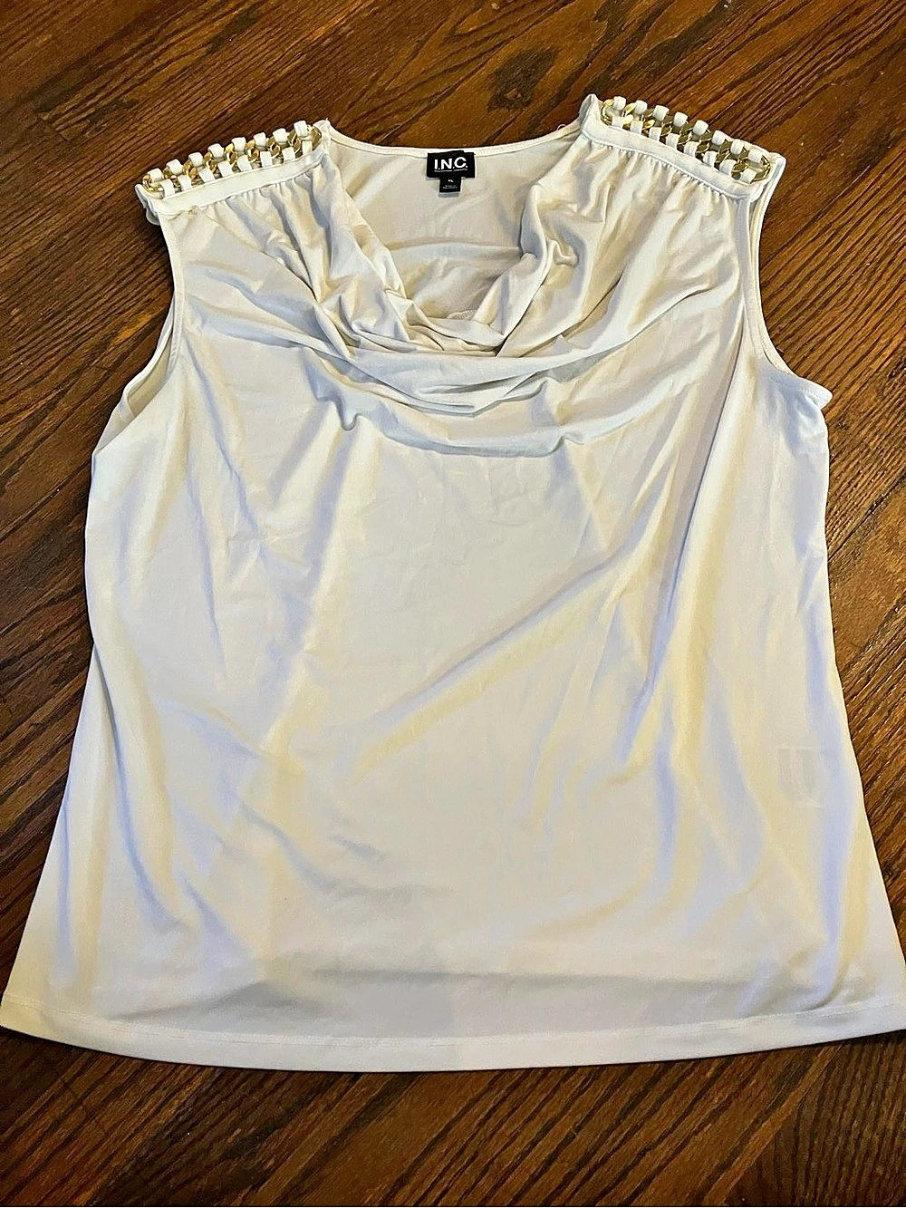 I.N.C. Chain Trim Cowl Neck White Size XL Like New